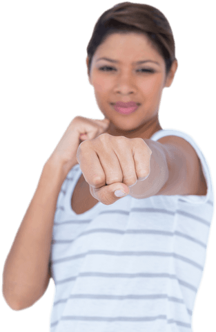 Transparent Confident Woman Throwing Punch Mid-Air