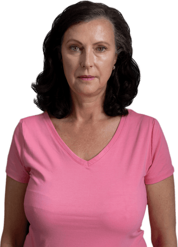 Senior Caucasian Woman in Pink Shirt on Transparent Background