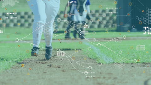 Digital Network Overlay on Baseball Players Running