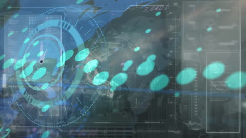 Futuristic Digital Interface Featuring Globe and Data Graphics