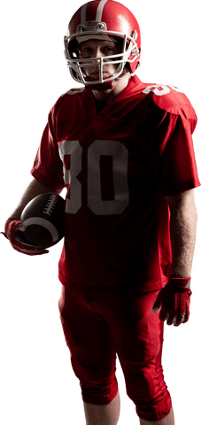 Transparent young football player holding ball celebrating