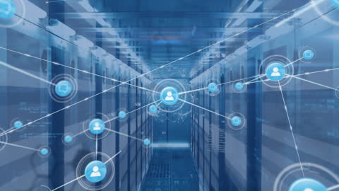 Blue Digital Network Over Data Center Servers