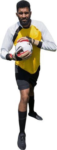 transparent biracial male goalkeeper standing with soccer ball - Download Free Stock Videos Pikwizard.com