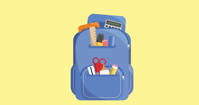 Illustration of School Backpack with Supplies on Yellow Background - Download Free Stock Images Pikwizard.com