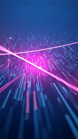 Gliding Over Neon Light Grid Revealing Pulsing Magenta Core with Crossing Pink Laser Beams