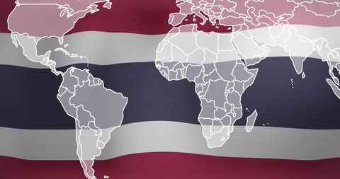 World Map Overlay on Waving Costa Rican Flag