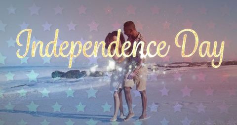 Independence Day Celebration: Romantic Couple on Beach with USA Theme