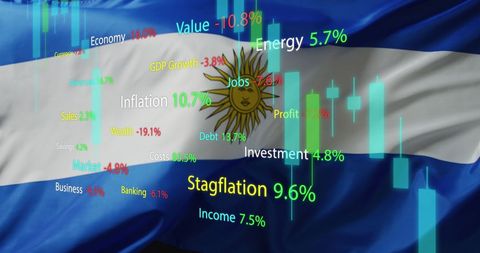 Argentina economic indicators overlays on national flag