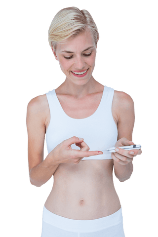 blonde woman checking blood glucose with monitor on transparent background - Download Free Stock Videos Pikwizard.com