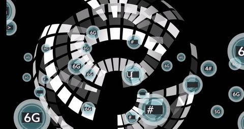 Abstract digital vortex with 6g 5g connectivity icons and innovation