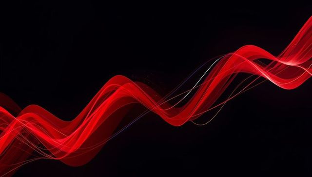 Dynamic Red Waveforms on Black Background, Abstract Futurism