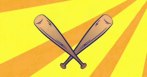 Crossed Baseball Bats on Vibrant Rays Background Art