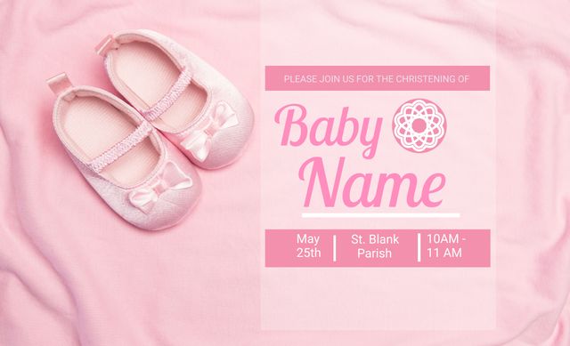 Pink Christening Invitation with Baby Shoes - Download Free Stock Templates Pikwizard.com