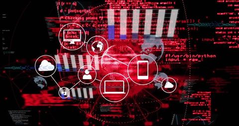 Cybersecurity and technology digital interface with icons