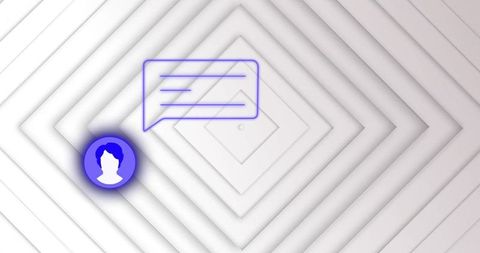 Digital chat icon and speech bubble on geometric background