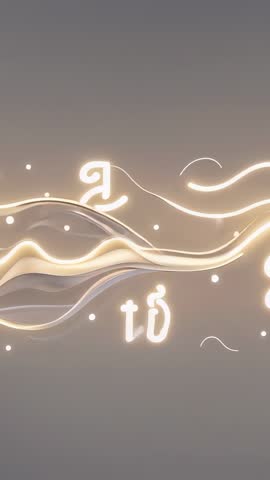 Vertical abstract animation with glowing ribbons flowing and pulsing with digital symbols