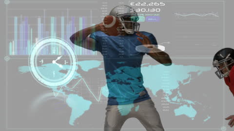 American Football Player with Futuristic Data Interface Technology