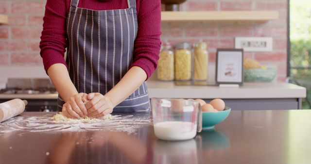 Home Baker Kneading Dough in Modern Kitchen - Download Free Stock Images Pikwizard.com