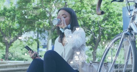 Modern Woman Balancing Work and Leisure with Outdoor Connectivity