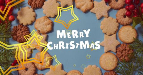 Festive Merry Christmas Cookie Design with Golden Stars - Download Free Stock Images Pikwizard.com