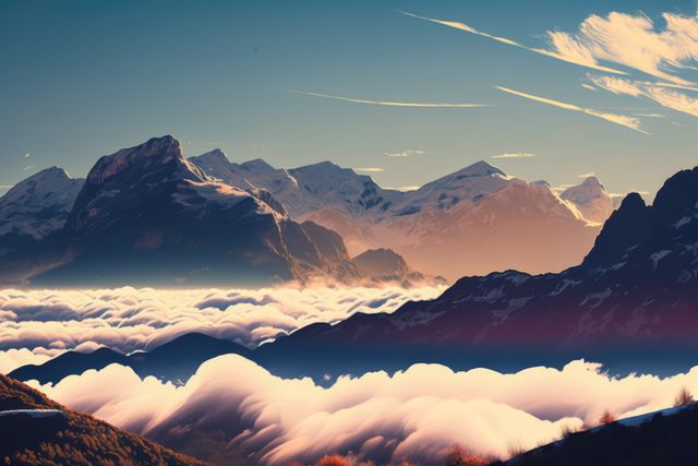 Dreamy Mountain Landscape with Cloud Sea at Sunrise - Download Free Stock Images Pikwizard.com