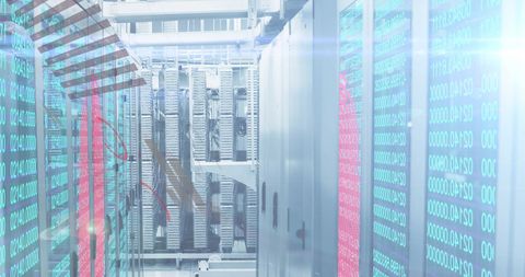Digital Data Overlaid on Modern Server Room Infrastructure - Download Free Stock Images Pikwizard.com
