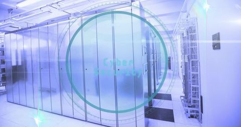 Modern Data Center with Cybersecurity Concept Overlay