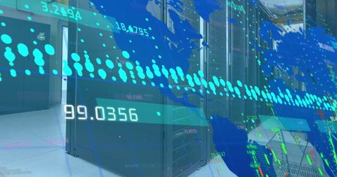 Digital Interface with World Map Overlay on Server Room - Download Free Stock Images Pikwizard.com