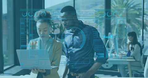 Diverse Team Analyzing Data with Futuristic Interface at Modern Office - Download Free Stock Images Pikwizard.com
