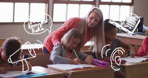 Interactive Classroom with Teacher and Learning Students