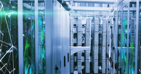 Digital Animation over Futuristic Server Room Environment