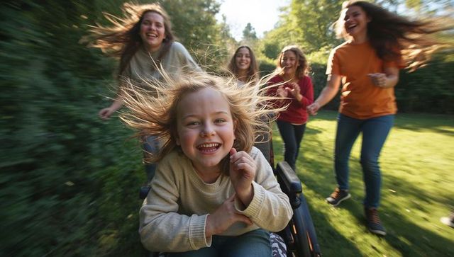 Joyful Family Bonding in Sunny Garden Setting
