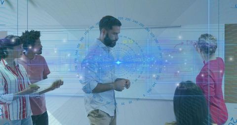 Team Analyzing Data Visualization During Corporate Brainstorming Session