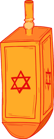 Hand-drawn dreidel with six-pointed star on transparent background