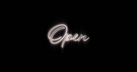 Neon Script 'Open' Greeting Against Black - Download Free Stock Images Pikwizard.com