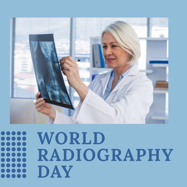 Composition of world radiography day text over caucasian female doctor with xray - Download Free Stock Videos Pikwizard.com