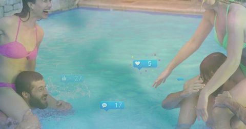 Friends Rivaling in Lively Shoulder-Wrestling Pool Game