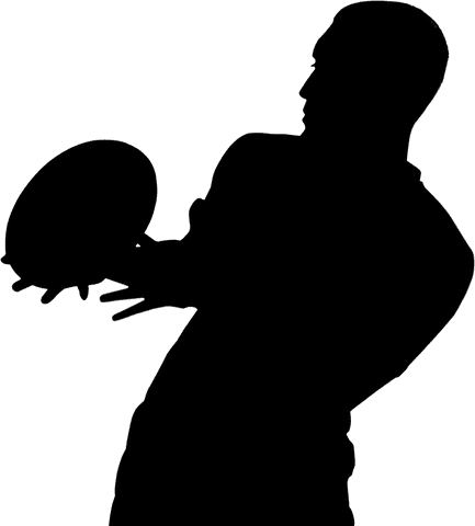 Silhouette of male rugby player catching rugby ball on transparent background