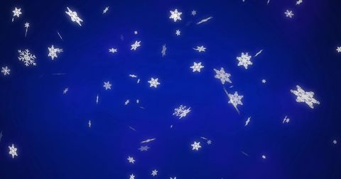 Digital Snowflakes Falling Against Blue Background