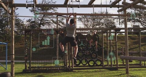 Male Athlete on Outdoor Obstacle Course for Strength and Agility