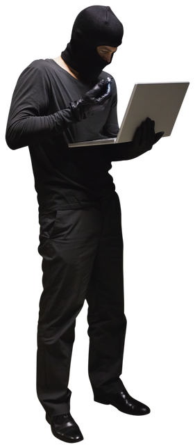 Masked Man Using Laptop, Isolated, Transparent Background, Cyber Security Concept - Download Free Stock Videos Pikwizard.com