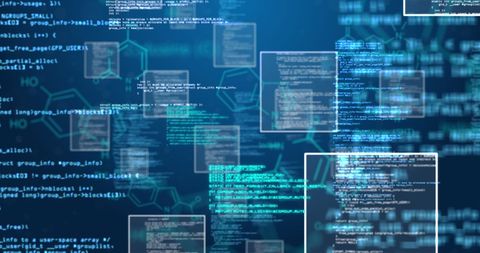 Data Processing with Tech Overlays on Blue Background - Download Free Stock Images Pikwizard.com