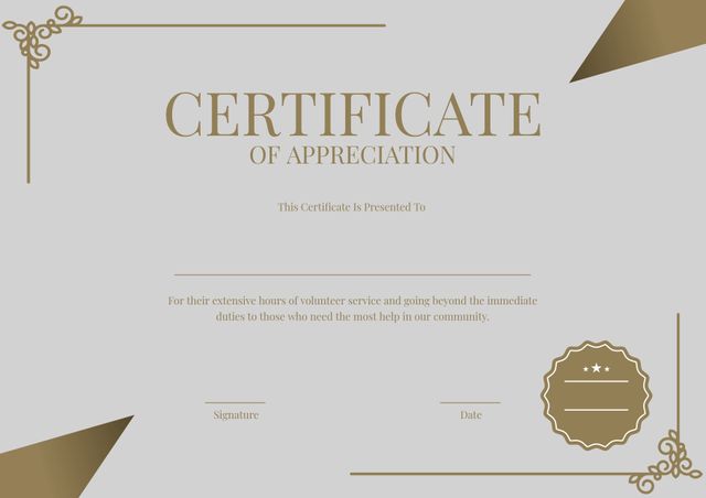 Elegant Certificate of Appreciation Template with Gold Design - Download Free Stock Templates Pikwizard.com