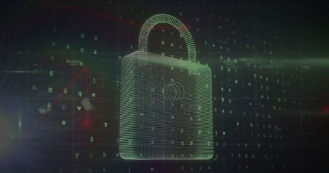This visualization features a glowing digital padlock set against a backdrop of scattered numerical and alphabetical data. It effectively conveys the concept of cybersecurity, encryption, and the safeguarding of information. Suitable for use in materials related to technology security training, presentations on data protection, or illustrating articles about global communication and information privacy challenges.