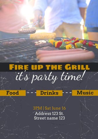summer bbq party invitation with grilling background - Download Free Stock Templates Pikwizard.com