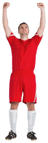 Football Player in Red Jersey Celebrating with Arms Raised - Transparent Background