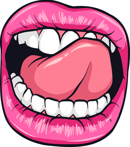 Vibrant pop-art mouth with pink lips on transparent background