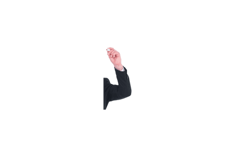 Caucasian male arm holding marker on transparent background