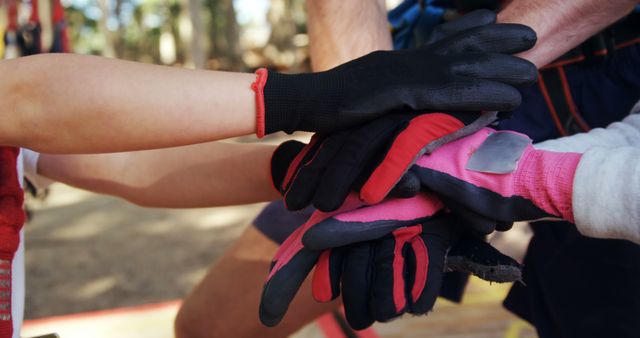 Close-Up of Gloved Hands Teamwork in Outdoor Adventure - Download Free Stock Images Pikwizard.com