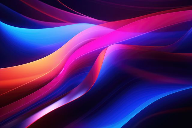 Multi coloured neon waves on black background, created using generative ai technology. Shape, pattern, abstract and colour concept digitally generated image.